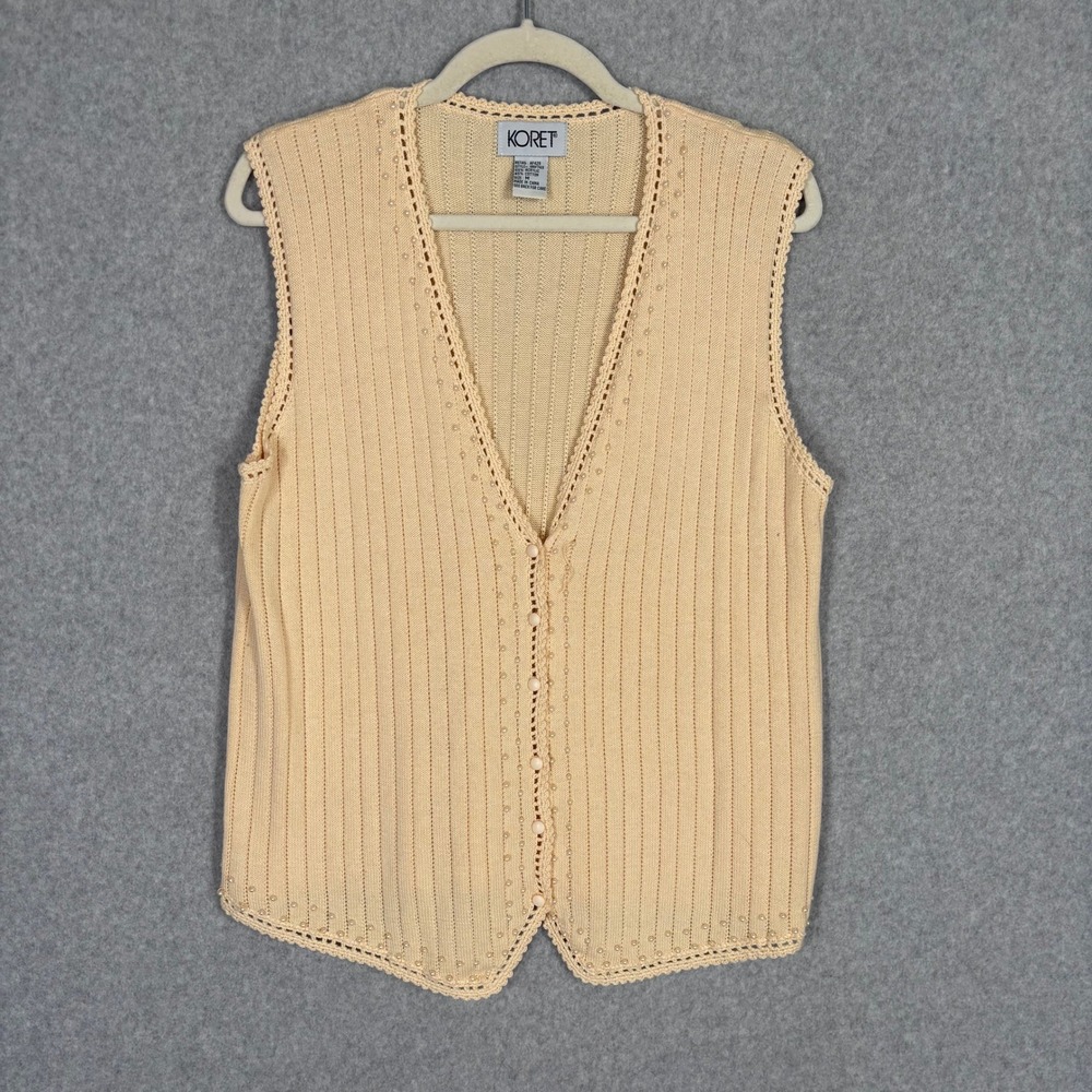 Vintage Koret Crochet Pearls Sweater Vest Medium Peach Beaded Cottage Grandma **